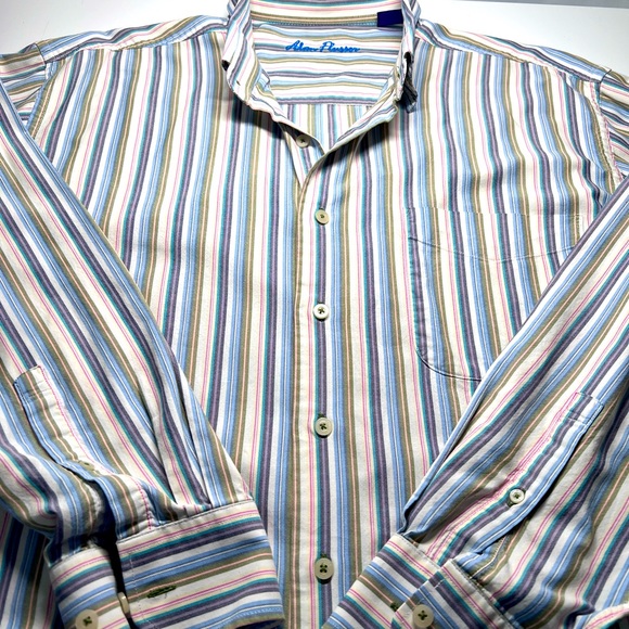 Alan Flusser Long Sleeve Striped Button Down Collar Pocket XL - Picture 1 of 5